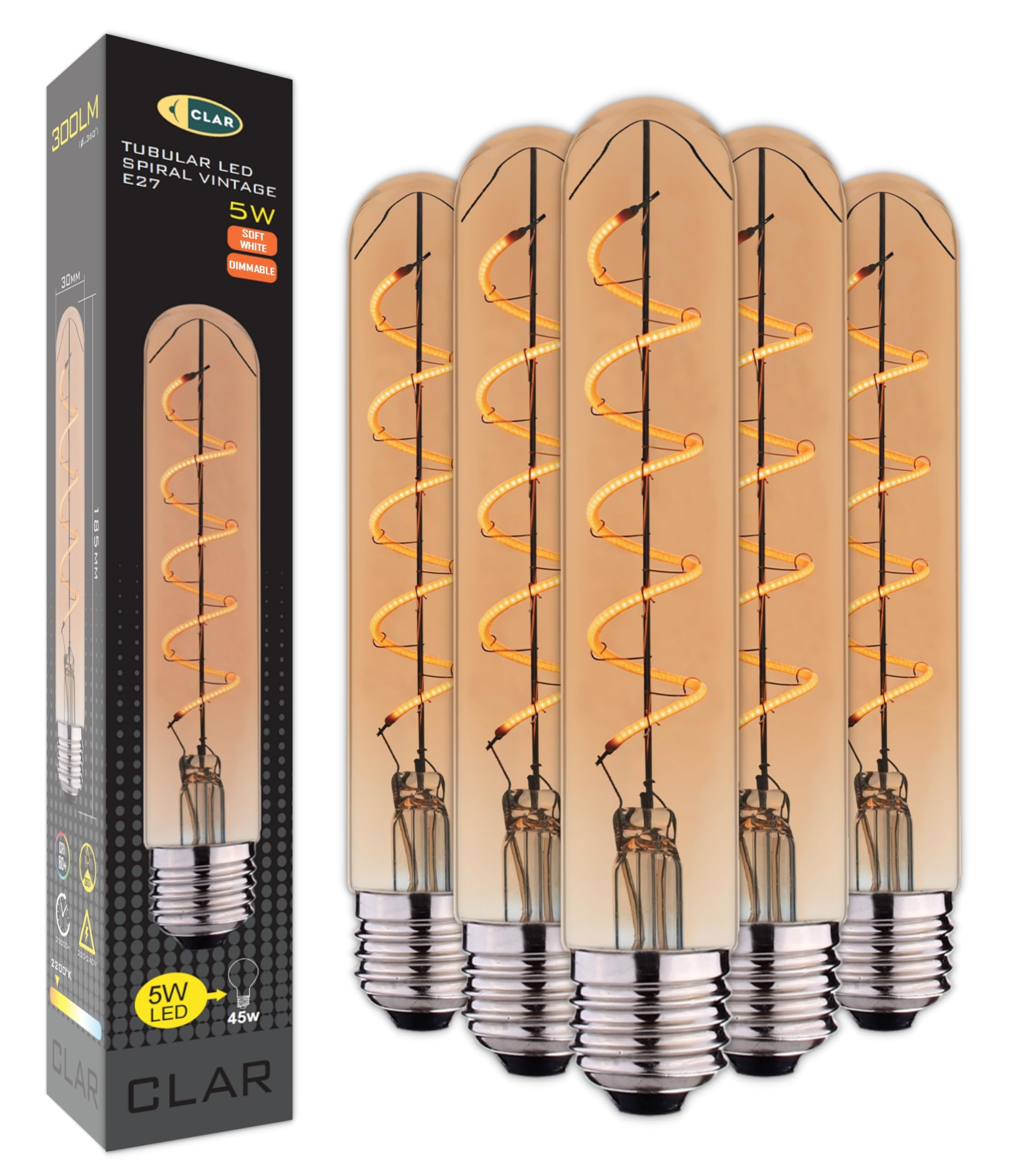 CLAR - LED Vintage Glühbirne E27 5W Amber, Edison Retro Leuchtmittel (Pack 5)