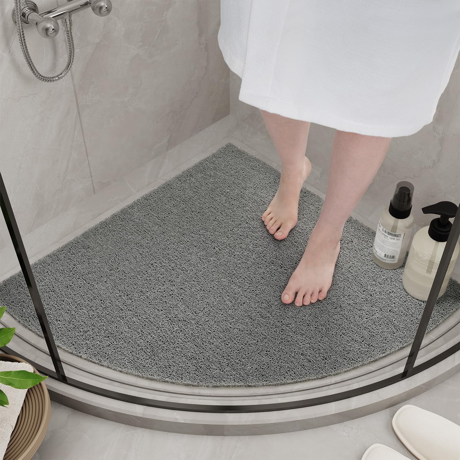 Tappetino Antiscivolo Per Vasca Da Bagno 40x61 Cm, Spessore 1,5 Cm, In PVC Con Superficie Luffa Per Massaggio Piedi, Asciugatura Rapida, Senza Ventose, Grigio