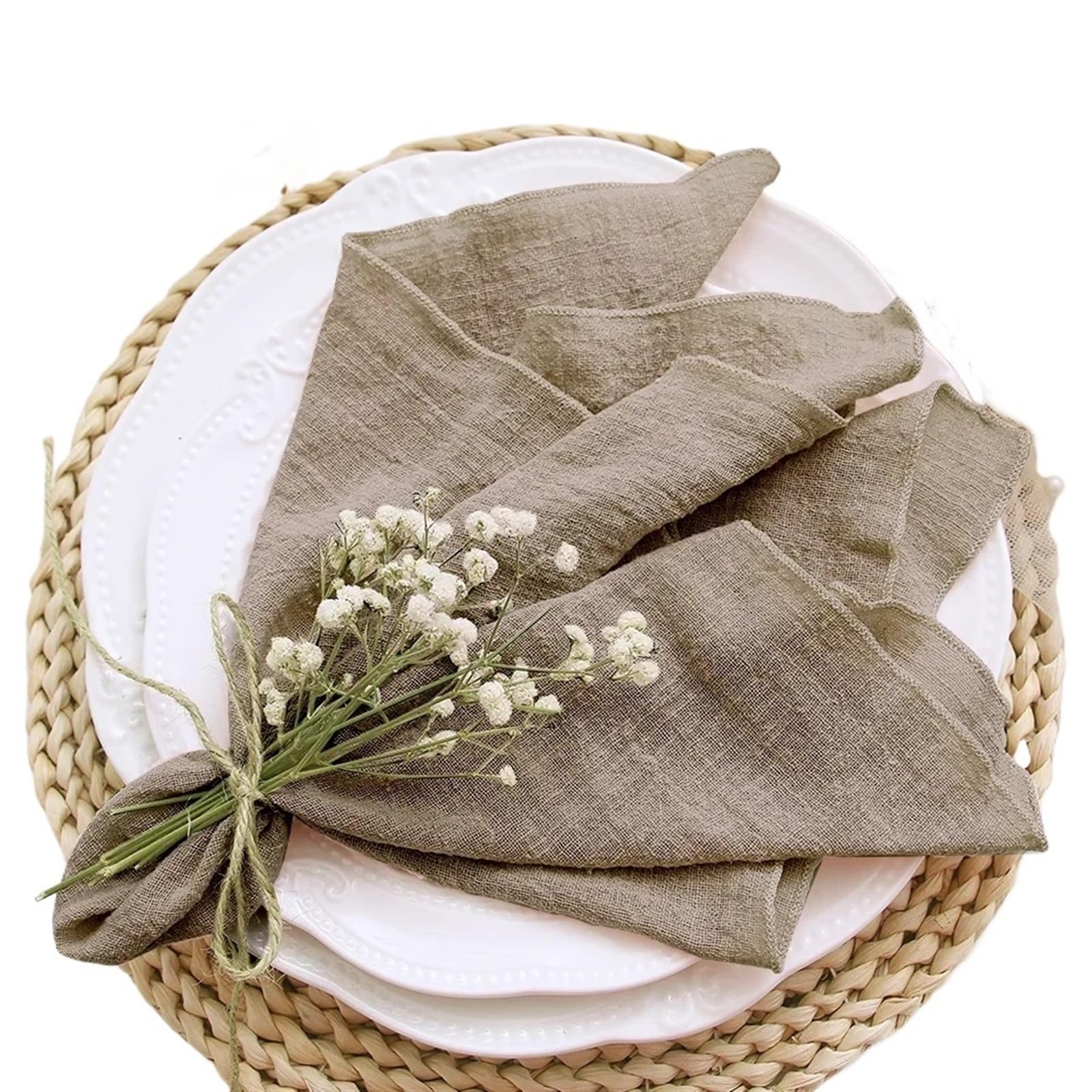 serviettes napkins 10 Pack 30x30cm Gauze Napkins Vintage Cotton Cloth Events Decorative Rustic Soft Dinner for Parties Wedding for dining wedding party everyday home(Khaki)