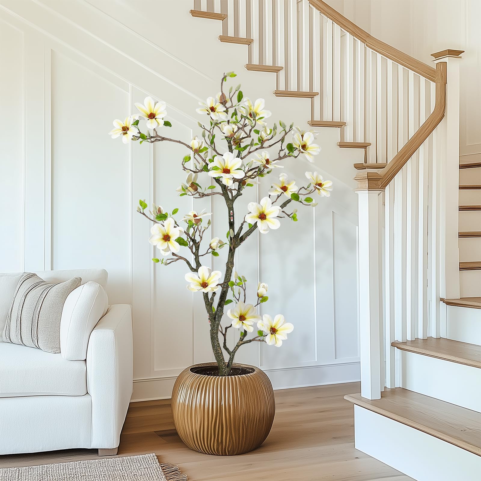 Garvee Árbol Artificial de Magnolia 150cm, con Maceta Blanca, Plantas Artificiales Decorativas para Interior, Salón, Patio, Hogar, Oficina, Porche o Vestíbulo de Hotel, 150cm