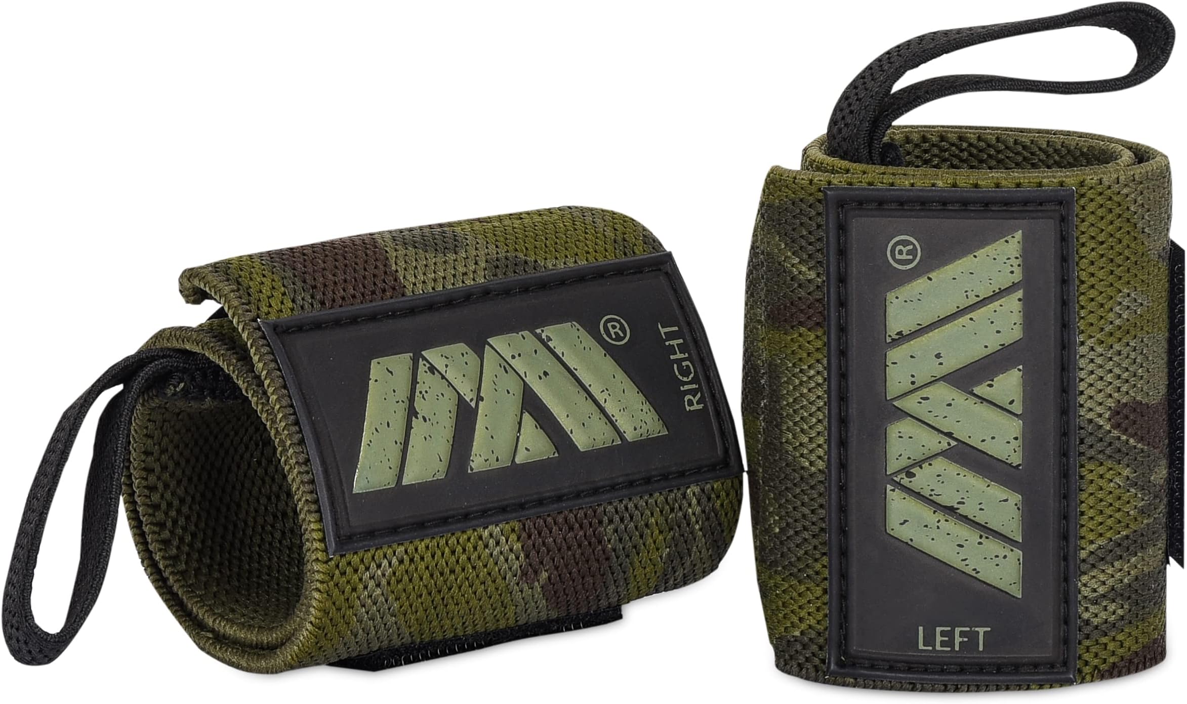 MAAZ fitness Wrist Wraps - 18'' Professional Grade with Thumb Loops - Wrist Support Braces - Men & Women - Weight Lifting, Crossfit, Powerlifting, Strength Training, BLACK&GREEN CAMO