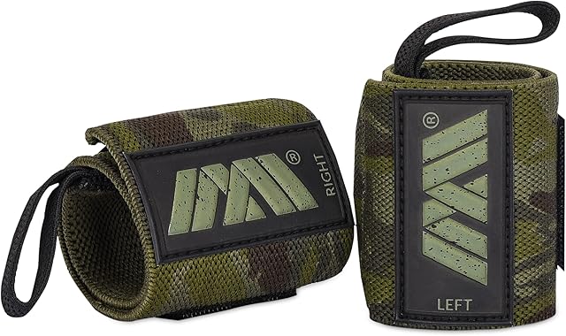 MAAZ FITNESS Power Weight Lifting Wrist Wraps Supports Gym Training Fist Straps - Sold as Pair & One Size Fits AlL (black and grey camo)