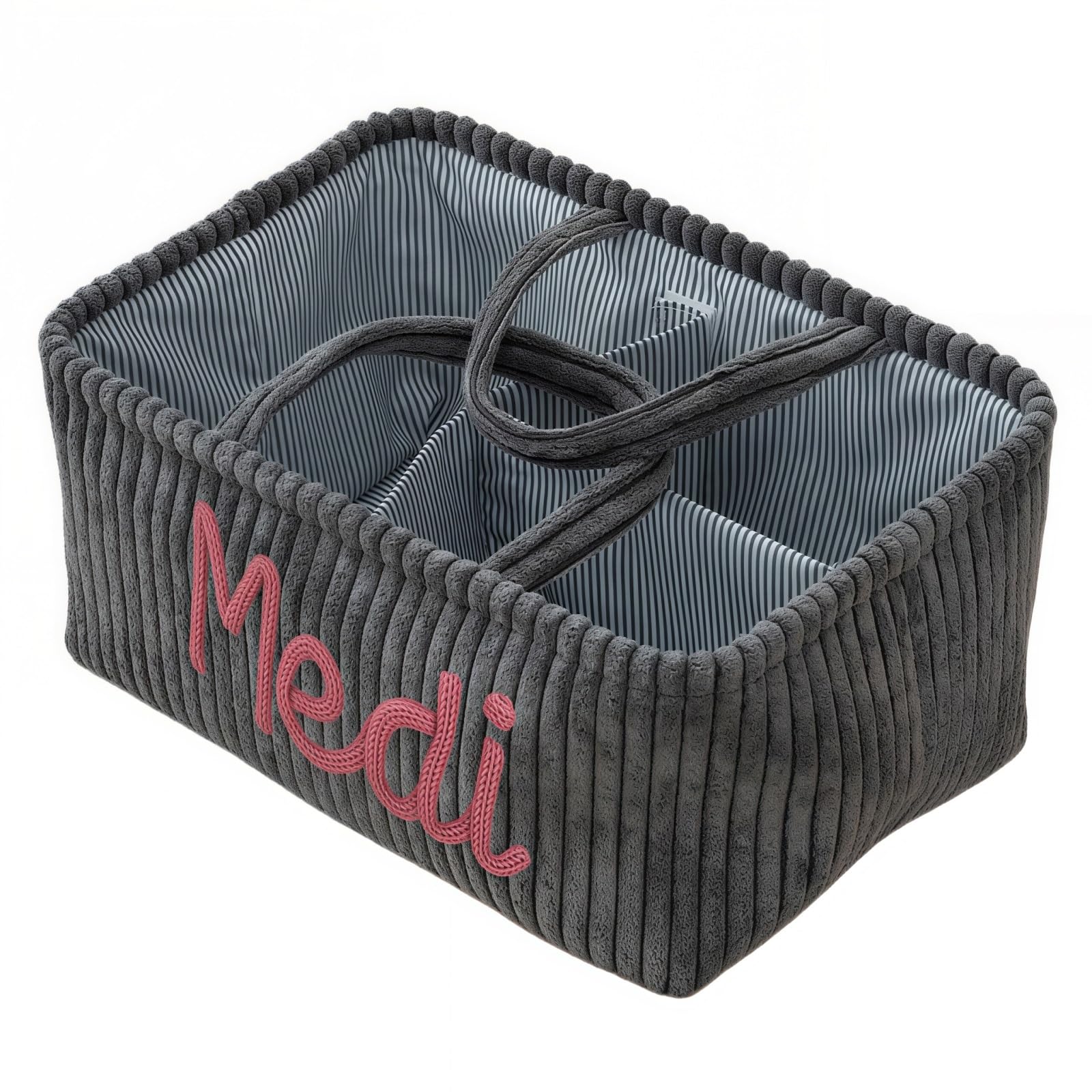 Custom Corduroy Diaper Caddy, Personalized Baby Storage Basket with Name, Nursery Organizer Basket, Gift for New Mom, Baby Shower(Gray)