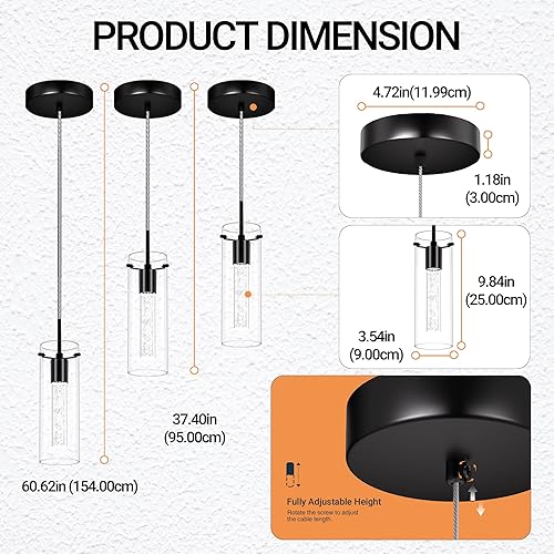 Miniatura 6 de 1 Paquete Accesorio de Lámpara Colgante de Techo, Luces Colgantes para Isla de Cocina Lámpara Colgante de Cristal, Accesorio de Luz Colgante