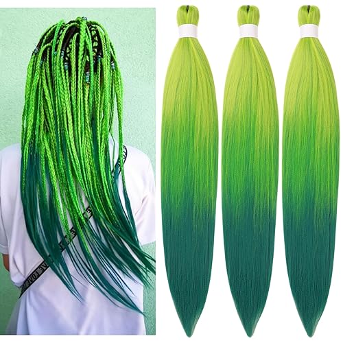 Ombre Green Braiding Hair Pre Stretched Kanekalon Braiding Hair - 26 Inch(Packs of 3) - Ombre Glow Green