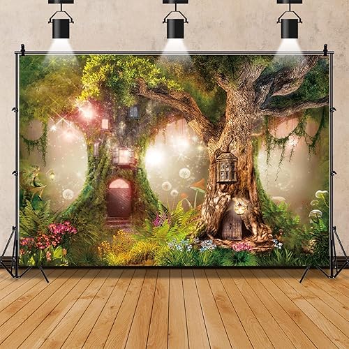 Miniatura 2 de Renaiss Fondo de bosque encantado de 7 x 5 pies, casa de árbol mágico, cuento de hadas, país de las maravillas, bosque, fantasía, selva, fondo de