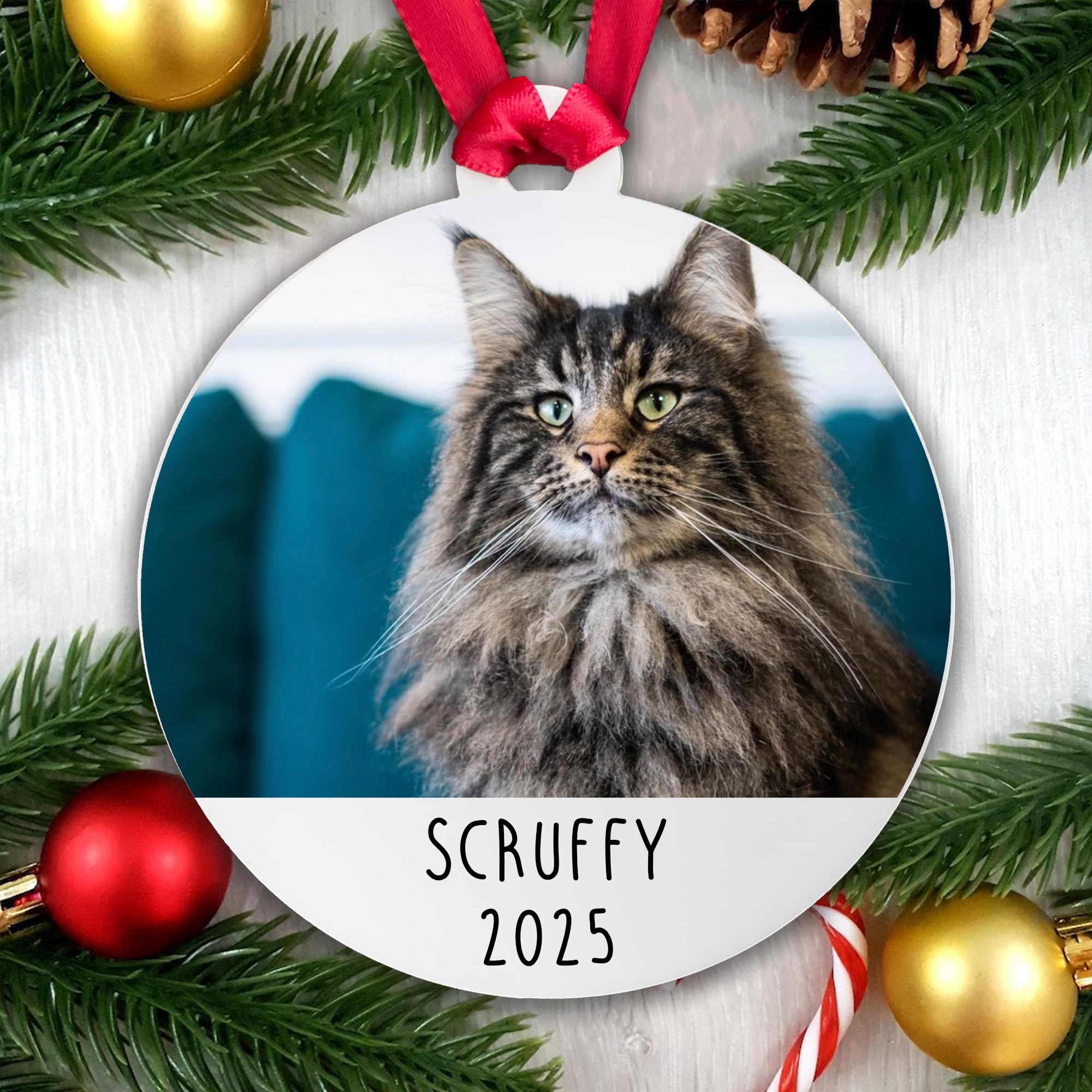 Personalised Cat Photo Name Bauble Tree Decoration Xmas Gift Pet