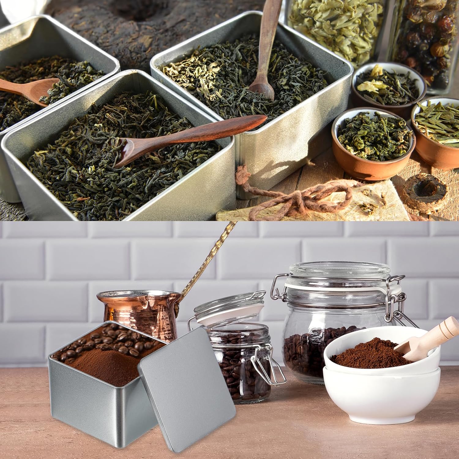 PATIKIL Metal Tea and Tin Set 3.35"x3.35"x3.35", Airtight Storage Square Container with Lid for Loose Tea Coffee Candy Treats Gifts Spice DIY, Red