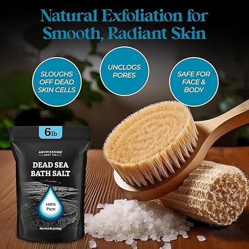 Miniatura 6 de Aromasong Baño de sal del mar muerto remojo 6 libras. Paquete a granel  Sales del Mar Muerto 100% naturales para remojar, relajar y desintoxicar la
