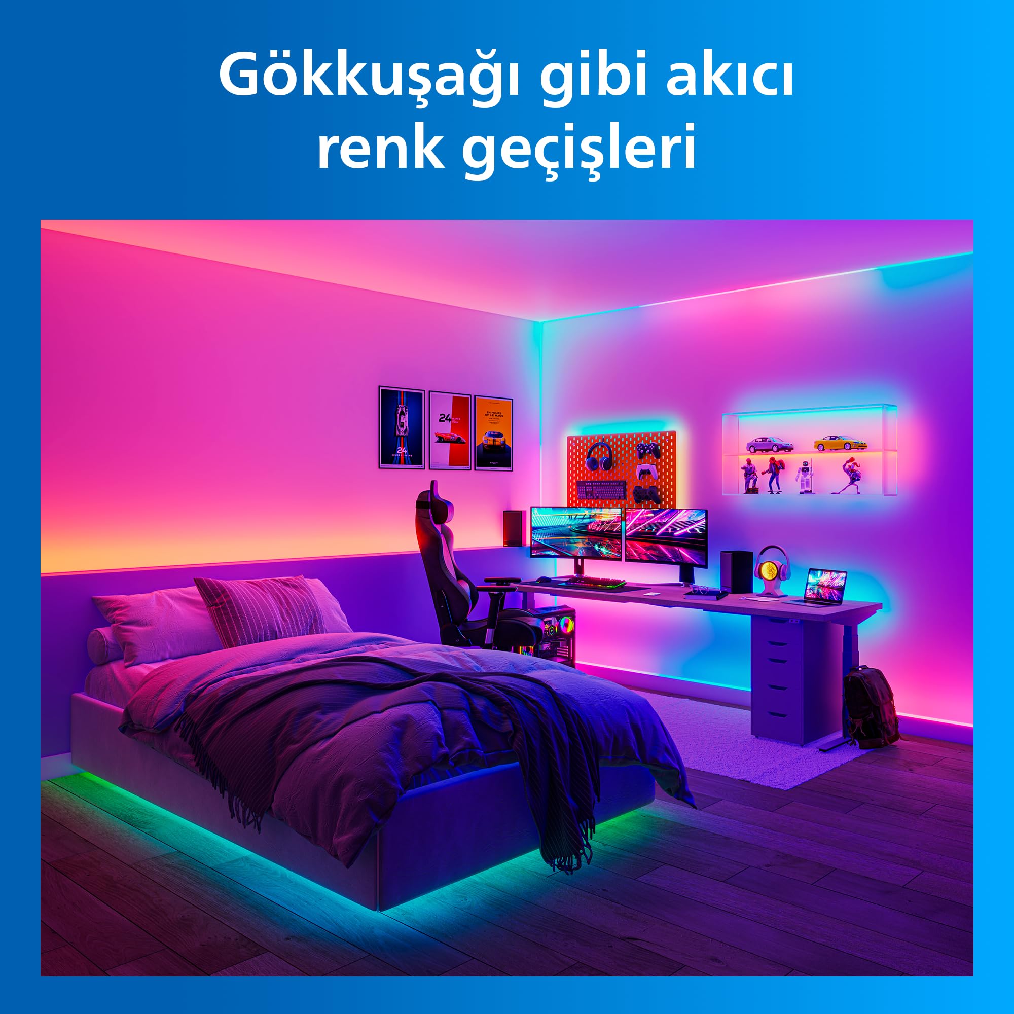 Philips Smart Lighting RGBICWW-LED-Streifen, 5 m, Typ C, Mehrfarbige Farbverläufe, Einstellbares Weißlicht, Ambientes Licht, Connected by WiZ, Alexa, Google Home, Apple Home, 1er-Pack
