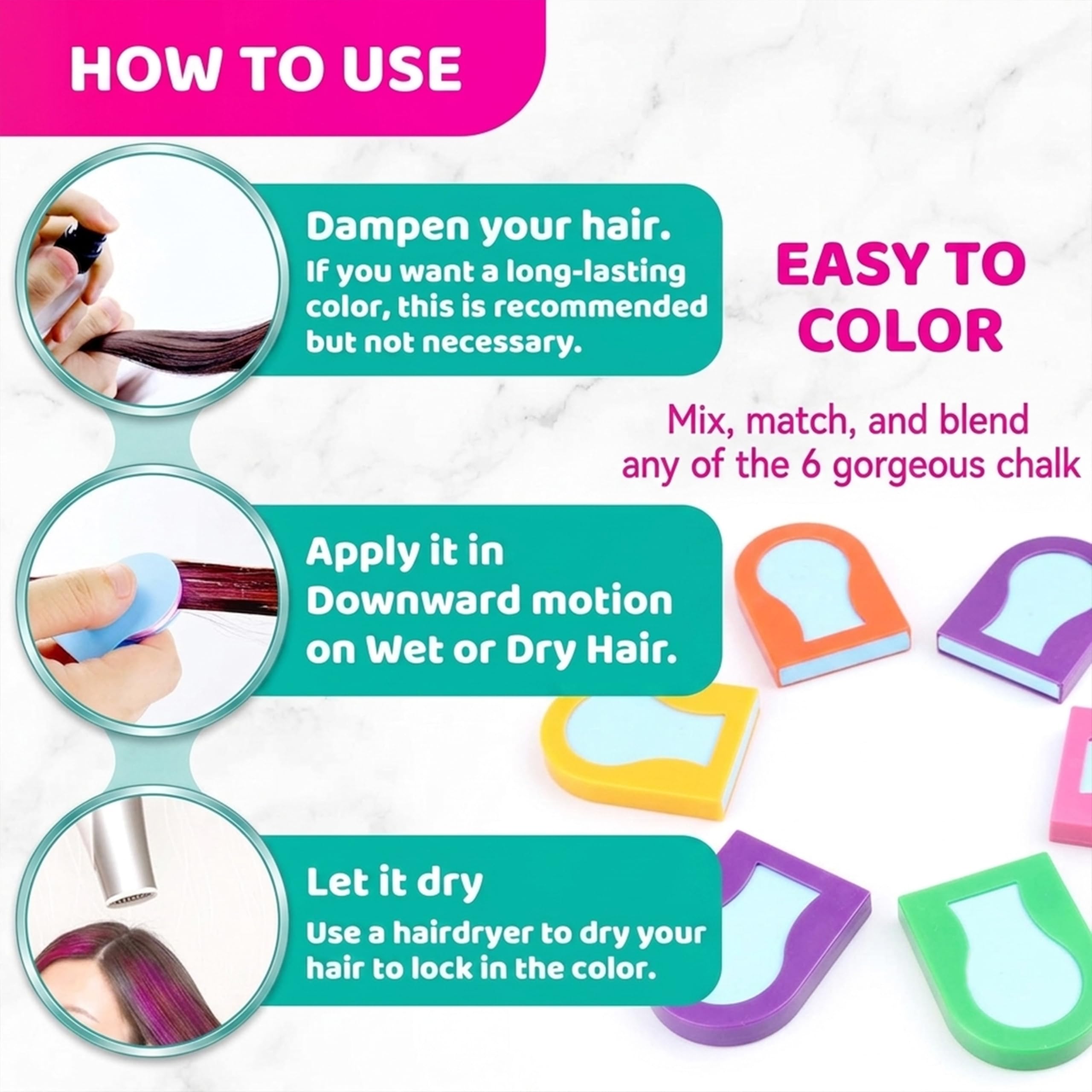 Hair Chalk for Kids - 8 Farben Antihaft-Waschbare Haarfarbe für Kinder - Haarkreide für Mädchen mit dunklem Haar, blond - vibrierende temporäre Haarfarbe für Kinder - Waschen mit