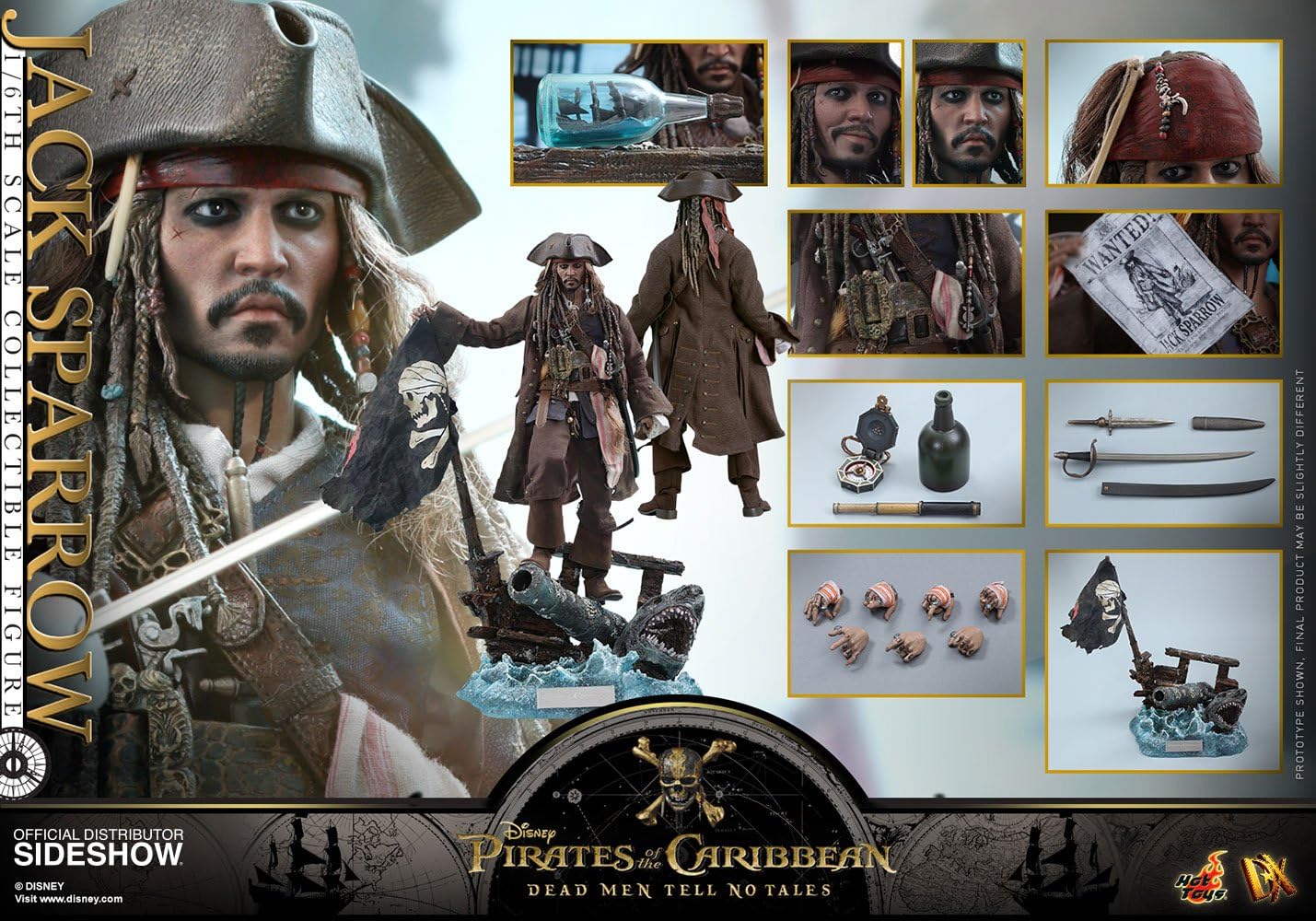 Captain Jack Sparrow Sixth Scale Figure Pirates of the Caribbean: Dead Men Tell No Tales - DX Series Movie Masterpiece Johnny Depp Action Figure