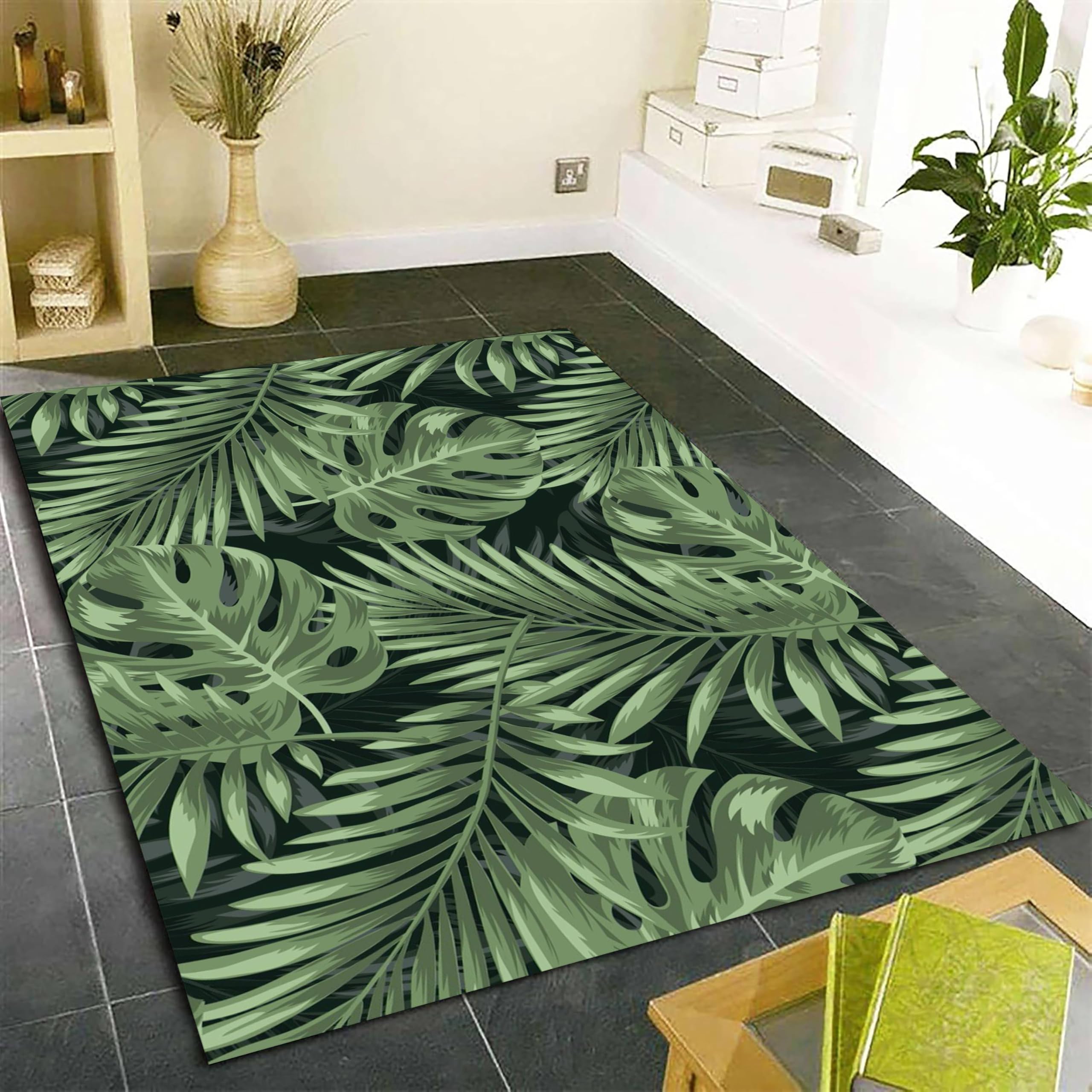 SOJAWA Monstera Area Rug, 60x110cm Tropical Jungle Banana Leaf Palm Leaf Plant Printed Rugs, Non-Slip Easy Clean Foldable Office Carpet for Kitchen Dining Room Apartment Dormitory Bedside Mat