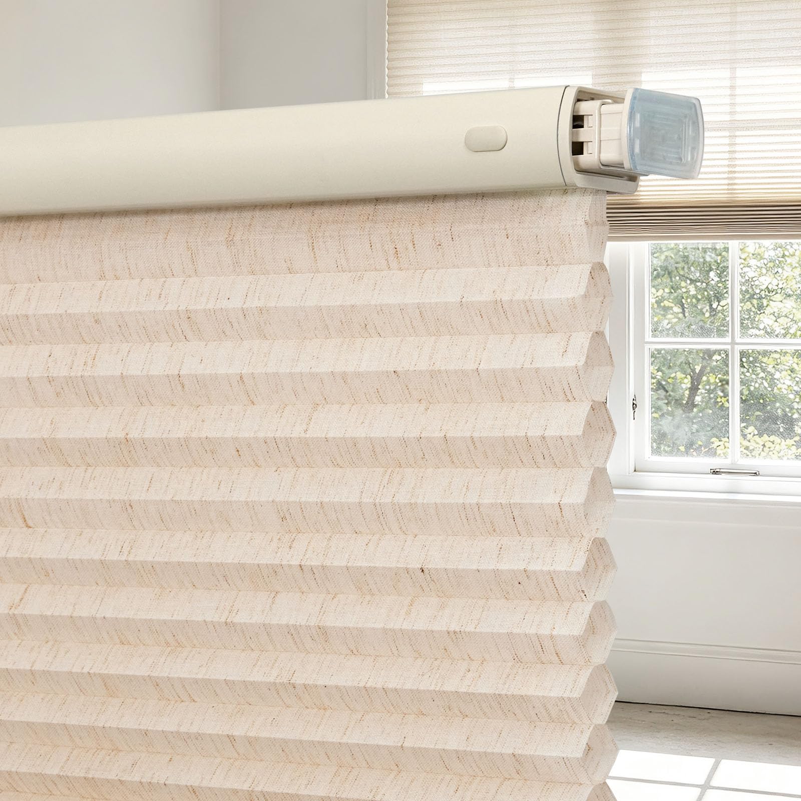 Joydeco No Drill Cordless Cellular Shades, 33" W x 64" H, Linen Beige