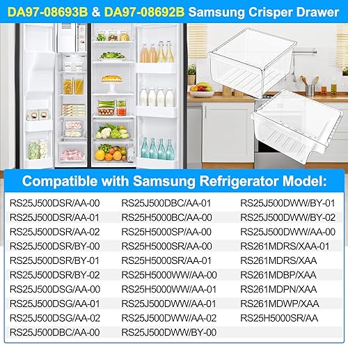 Miniatura 6 de Cajón mejorado para refrigerador DA97-08693B y cajón de nevera DA97-08692B compatible con piezas de cajones de refrigerador Samsung RS25J500DSR
