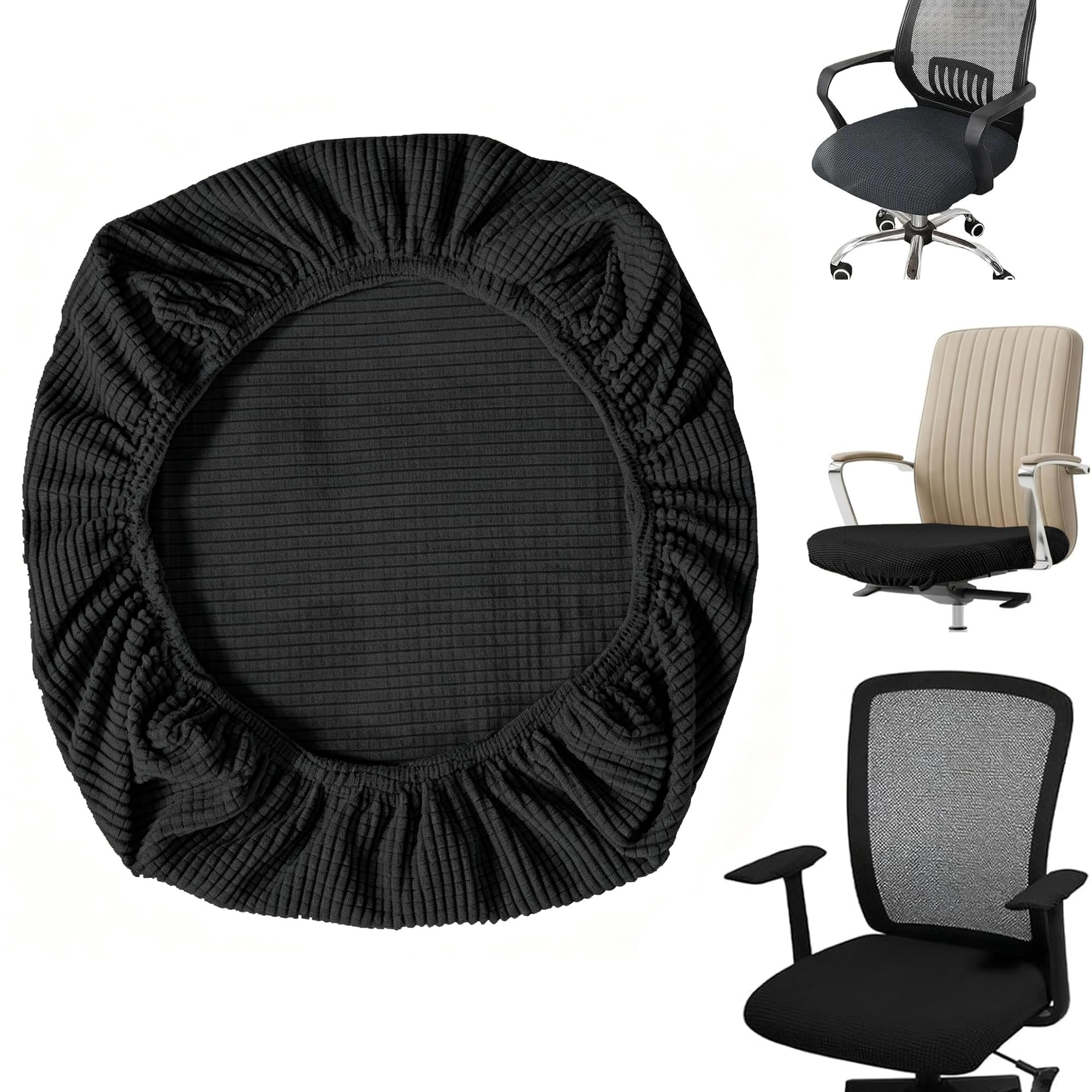 1 funda elástica para silla de oficina, fundas de asiento elásticas de elastano, lavables y extraíbles para sillas de 35 a 48 cm (negro)