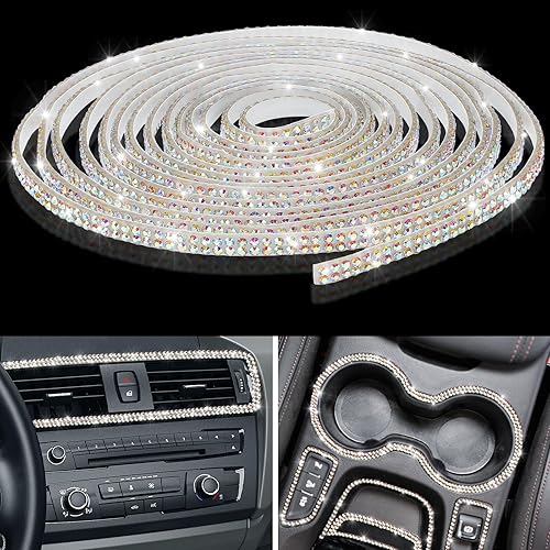 Kingdder Moldura Brillante para Auto de 16.4 Pies Autoadhesiva con Cristales de Strass Brillantes Accesorios de Interior y Exterior de Auto para