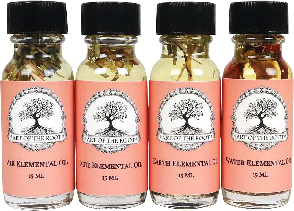 Art of the Root Four Elemental Oils Handmade with Herbs & Essential Oils, Includes Air, Fire, Earth & Water Blends | Spirituality, Wiccan, Pagan & Magick