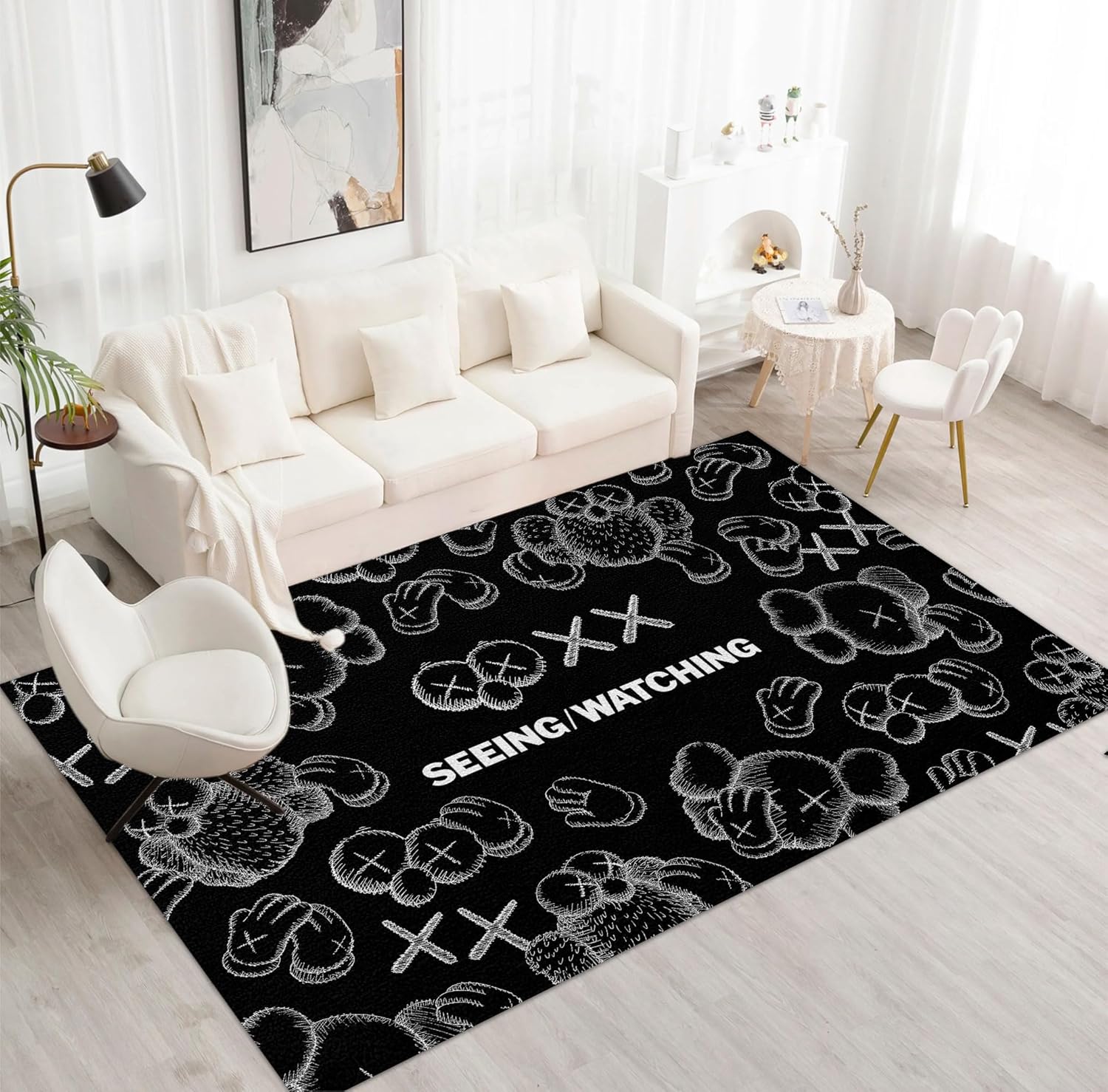 Hypebeast Area Rug Cartoon Character Pattern Rug 3D Digital Print Carpet Cool Room Decor Rugs Modern Graffiti Art Pop Rug for Living Room Bedroom Playroom Entrance Non-Slip Floor Mat 4'x 5.3'