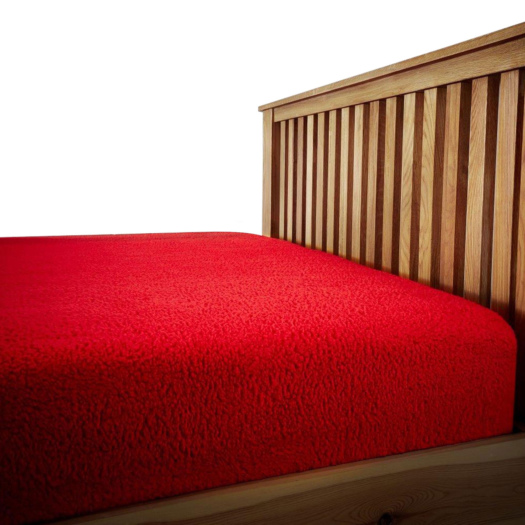 Velvetio Red Easy Care Teddy Bear Deep Fitted Sheet, Super Soft Thermal Warm Fleece Bedsheet, Hypoallergenic Cuddle & Fluffy Bed Linen, Single Size Bedset,