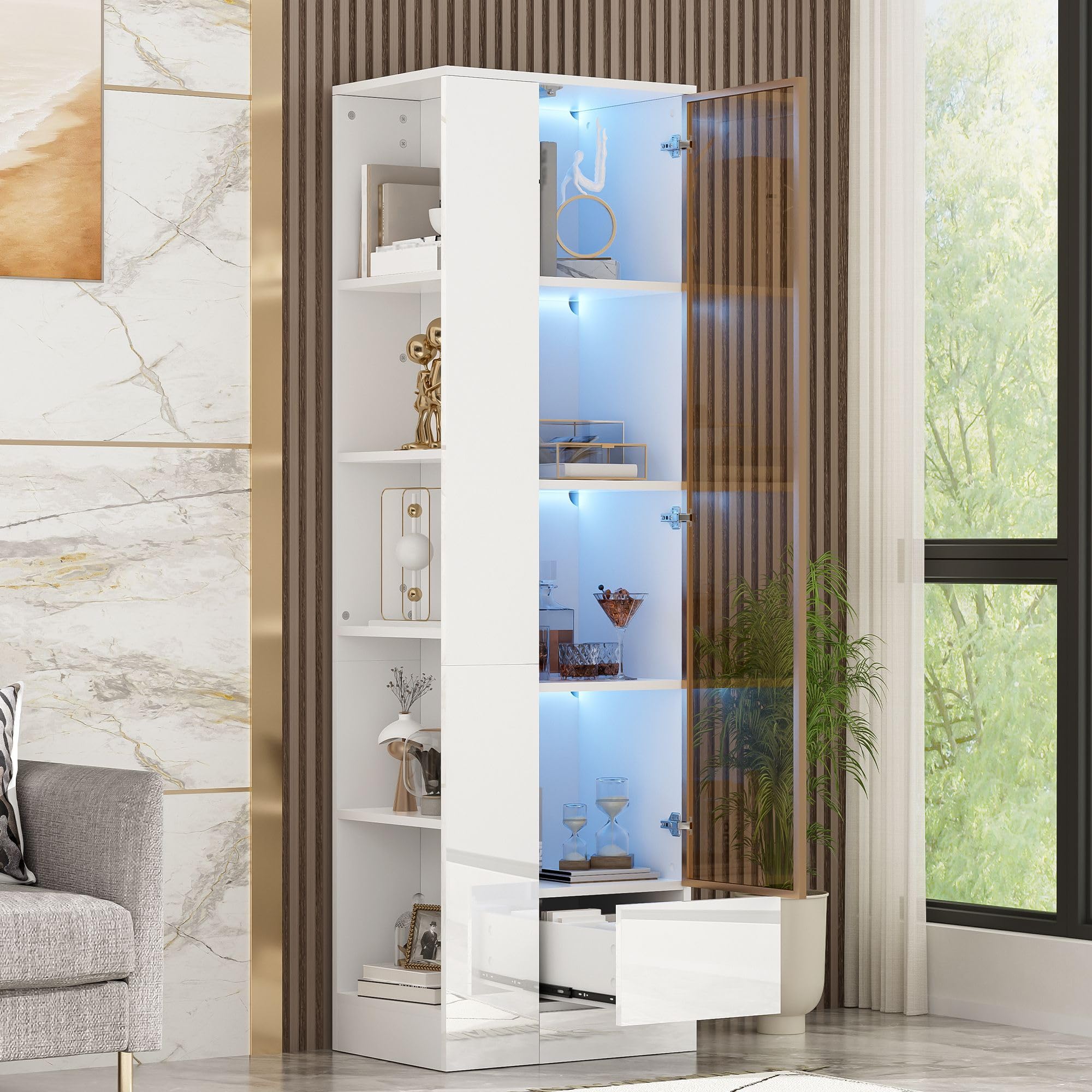 Vitrina de cristal, 50 x 35 x 160 cm, vitrina de pie