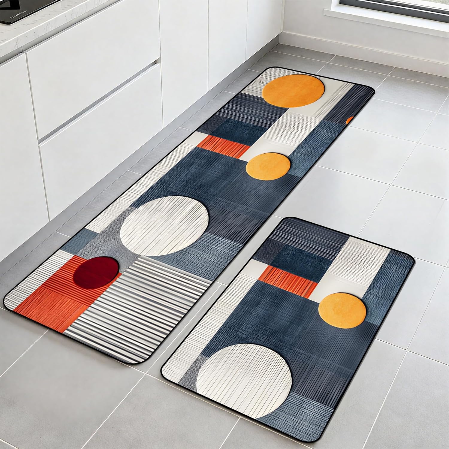 Kitchen Rugs Set of 2, Non-Slip Washable Floor Mats, Colorful Decorative Absorbent Runner Rugs for Kitchen Sink & Stove, Hallways Entryway and Laundry16.9 x27.6 + 16.9"x47.2"