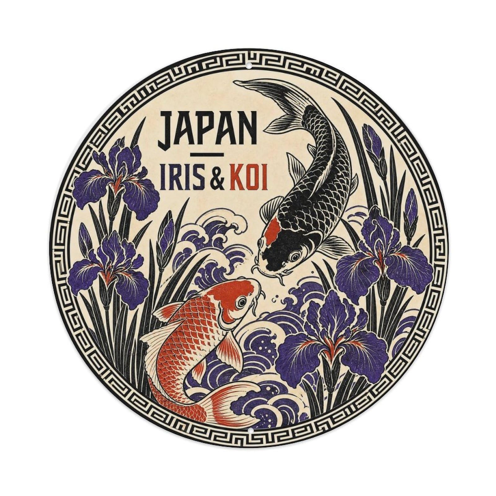 Olyhtr 8X8inch Classic Style Edo Japan Iris Koi Ceramic Folk Pattern Animal Metal Tin Sign