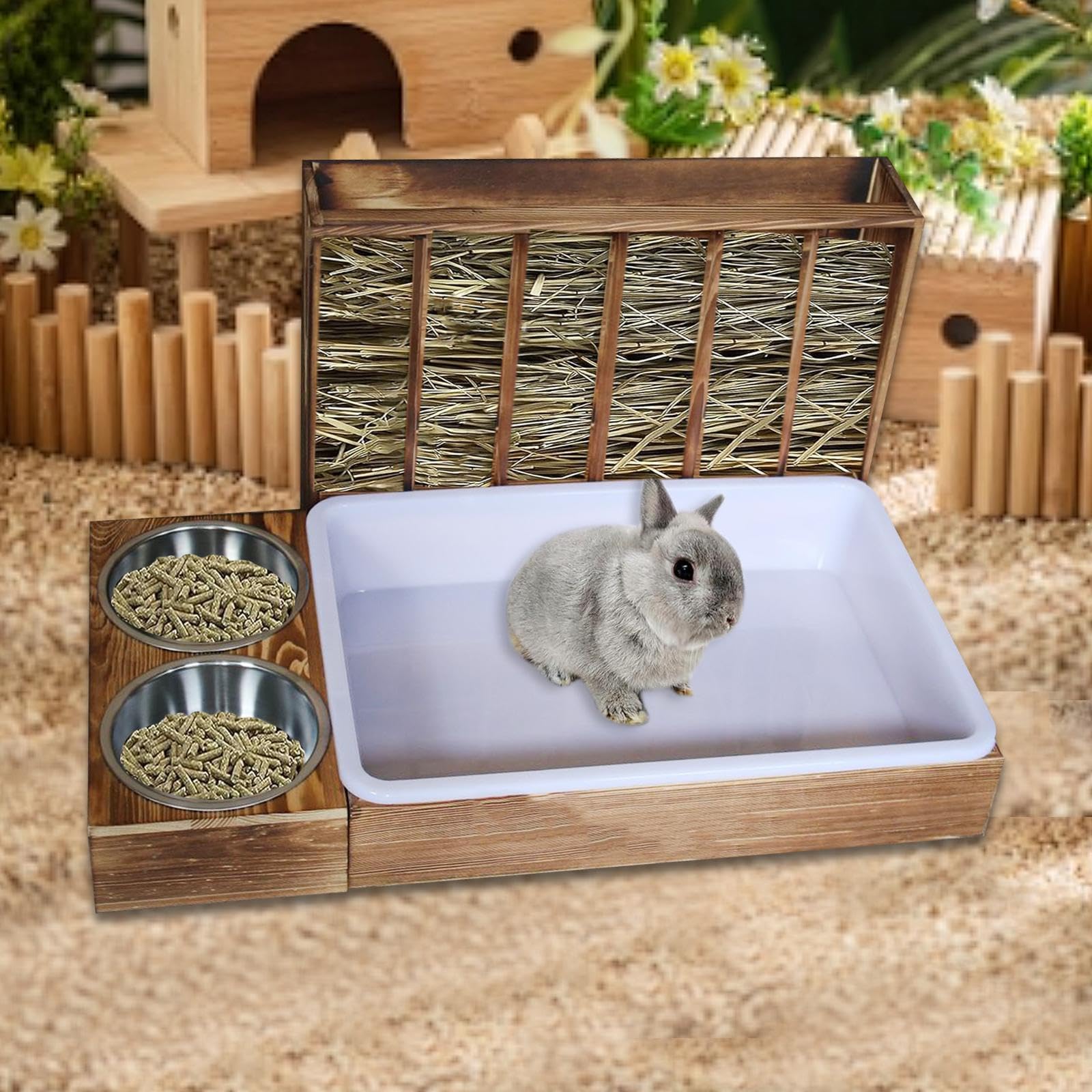 Futter Und Streuspender Aus Holz für Kaninchen, Käfigzubehör, Futterspender für Hamster, Zubehör für Kleintiere