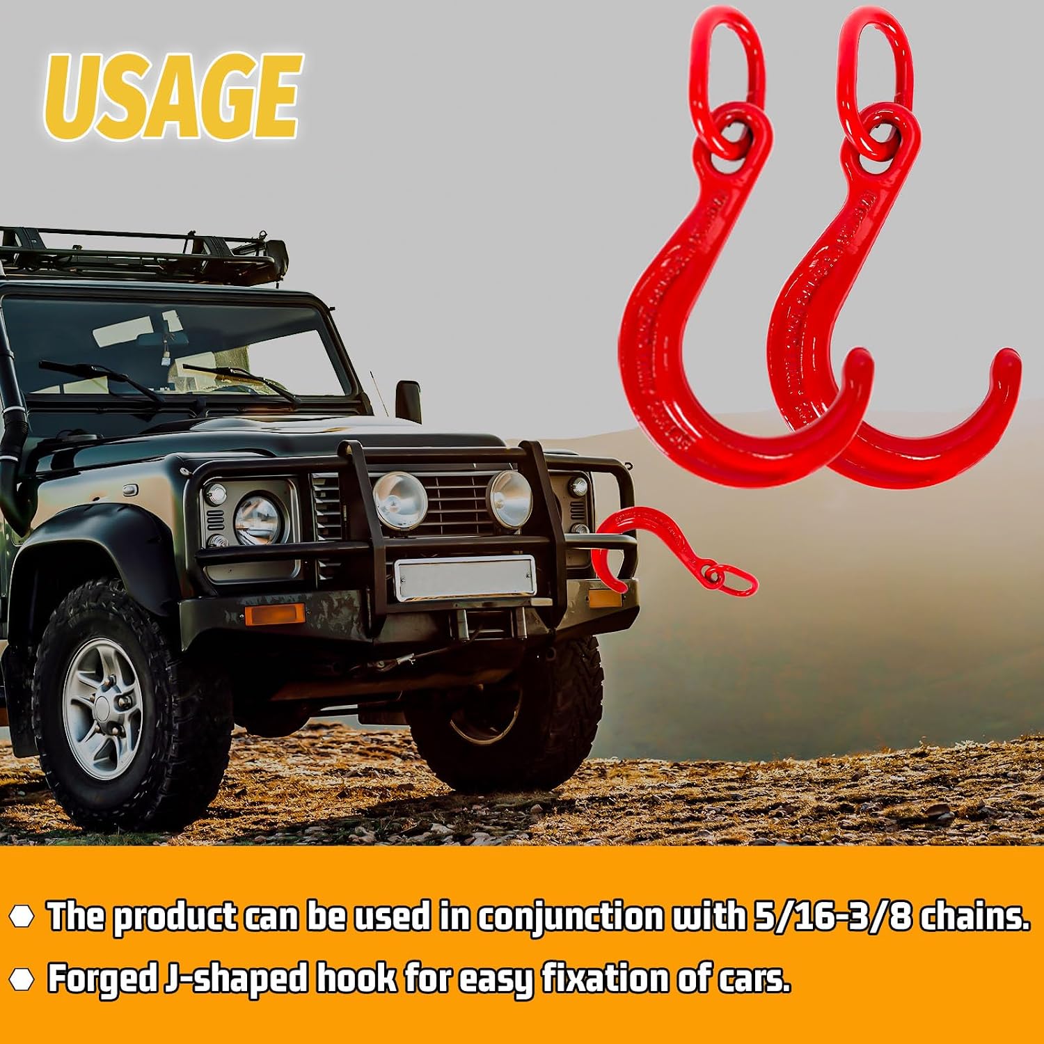 G70 J Hook Towing-8 Inch Short Tow Hook on Coupling Link |5400 Lbs Safe Working Load Towing J Hook |V Bridle Chain Hook Axle Strap Wrecker Roll Back (Plastic Spraying, 8 INCH)