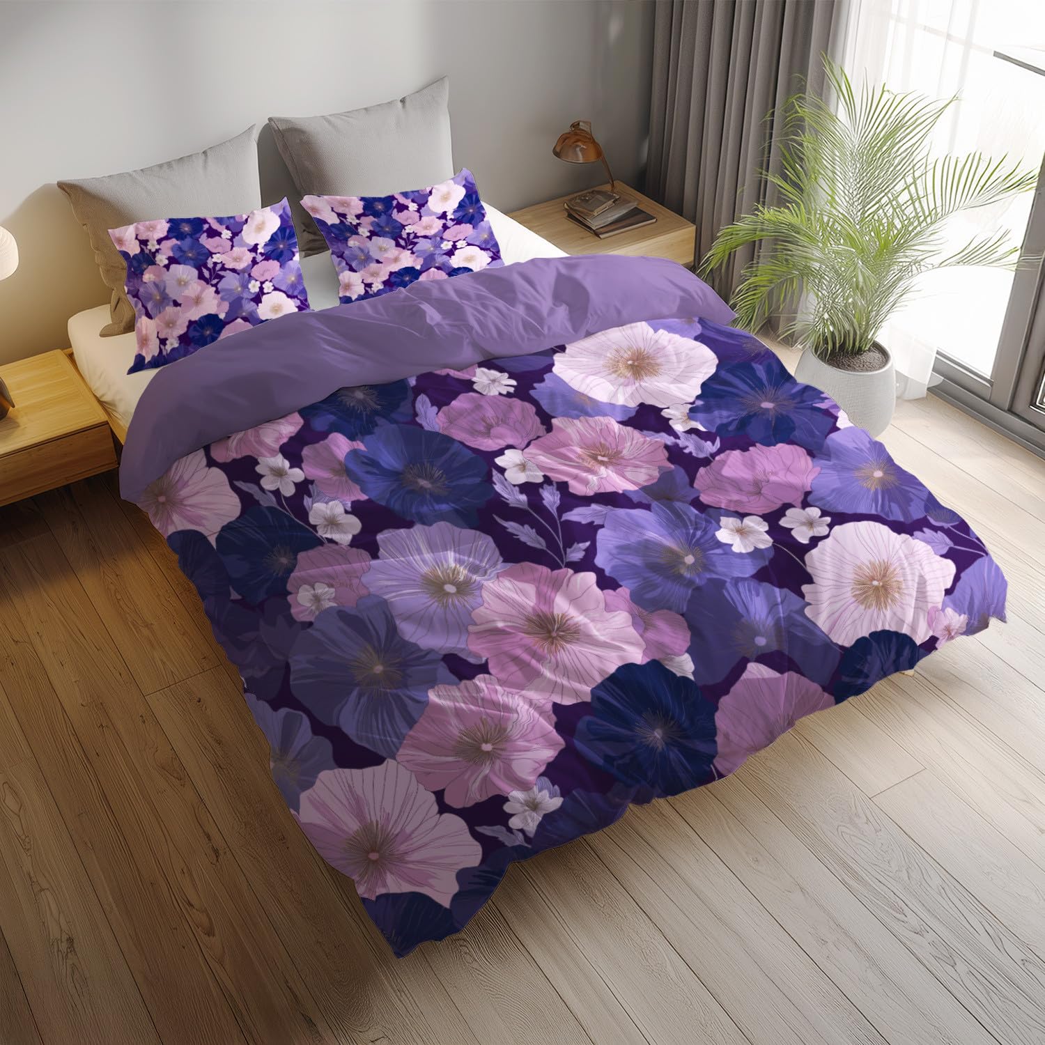 Generisch Königsviolett Bettwäsche Handgezeichnet Bettbezug-Set 200 x 200 cm + 2 * 80 x 80 cm Kissenbezüge Kissenbezug, Hochwertiges Microfaser Wendebettwäsche mit Reißveschluss