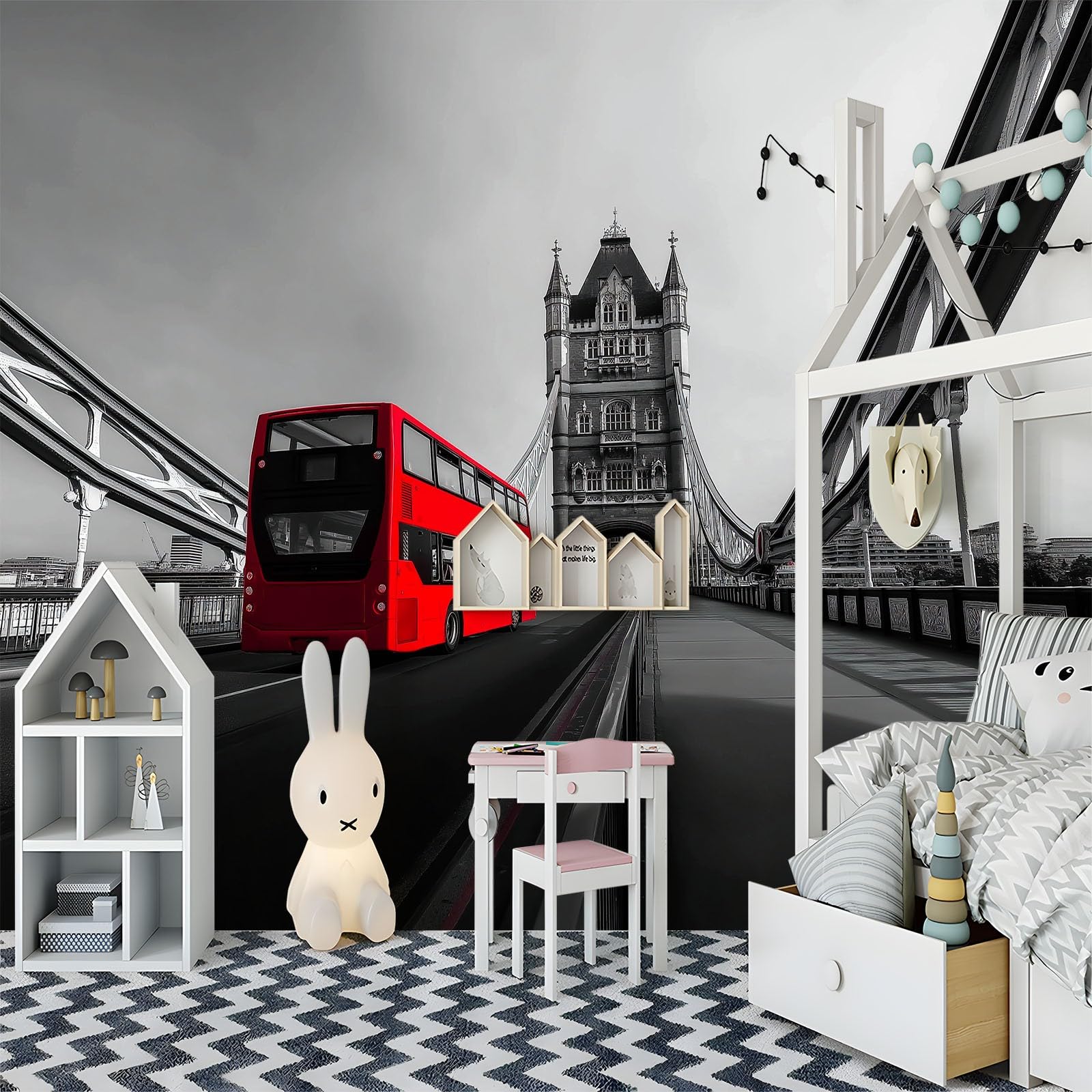 Panoramiczna fototapeta 3D, nowoczesny autobus London Bridge, fototapeta, włóknina, druk artystyczny, polar, fototapeta, dekoracja, plakat do salonu, sypialni dziecięcej, 450 x 280 cm, szara