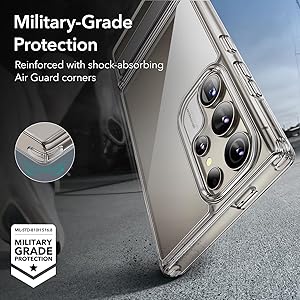 ESR for Samsung Galaxy S24 Ultra Phone Case, 3 Stand Modes Kickstand for S24 Ultra Cover, Military-Grade Drop Protection, Slim Fit, Boost Series Case, Clear Grey