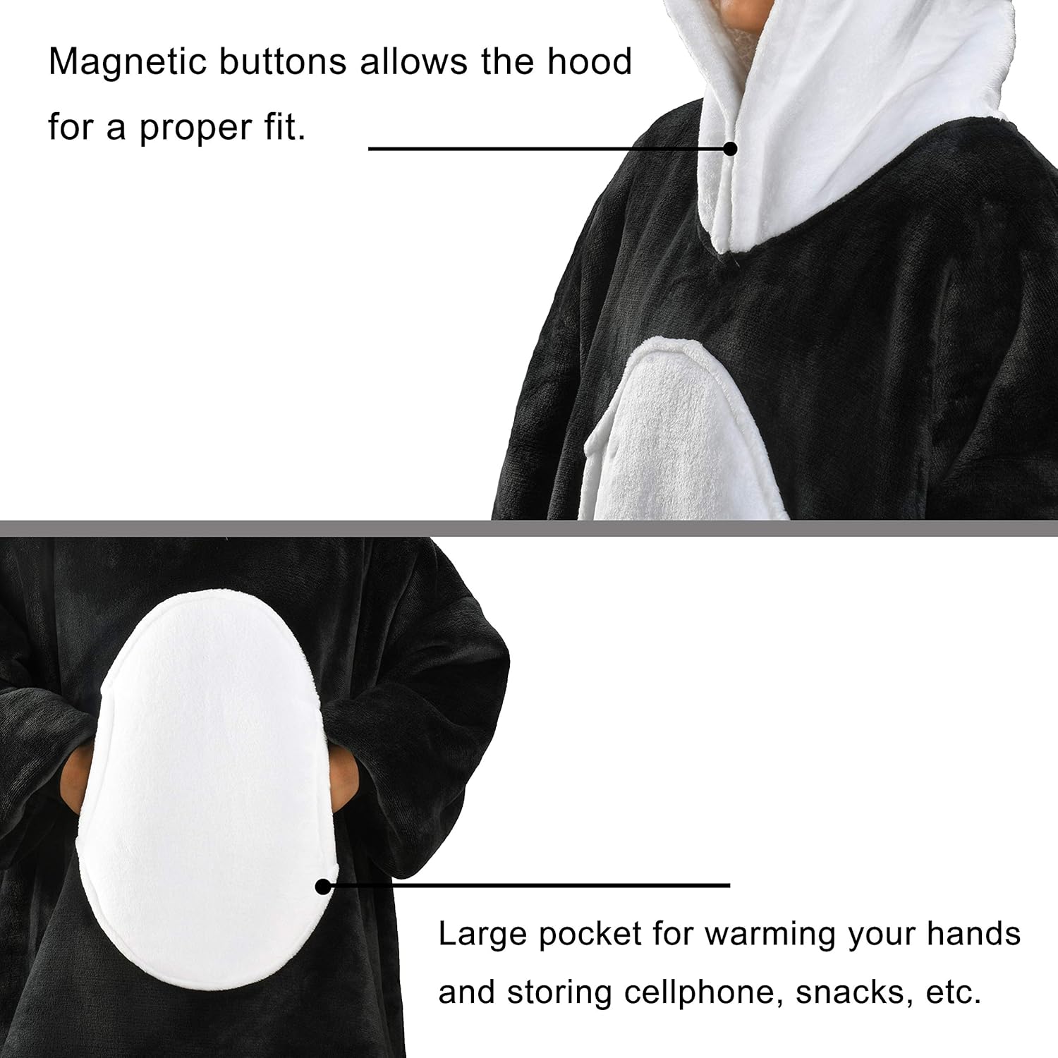 Solaris Panda Wearable Blanket Hoodie with Large Pocket, Warm Super Soft Cozy Sherpa Sweatshirt Hoodie for Adults & Teens, Best Gift for Your Lover - Image 5