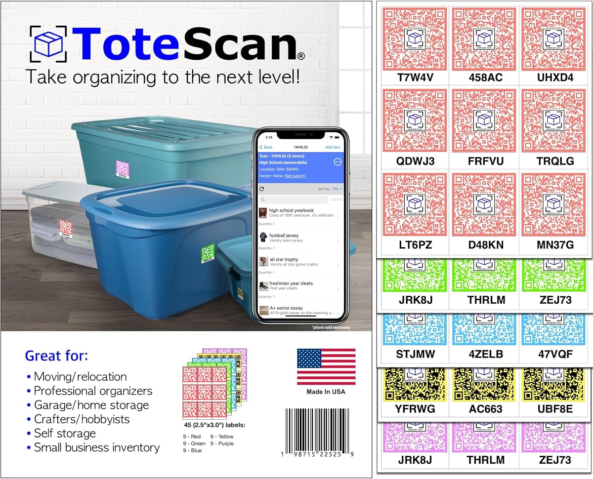ToteScan Multi-Color QR Labels