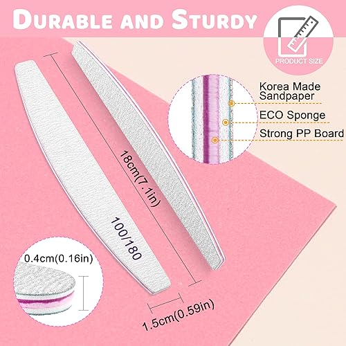 Miniatura 3 de Limas de uñas profesionales, lima de uñas para uñas naturales, lima de uñas de grano 100180240 para uñas acrílicas, 12 unidades de lima de uñas de