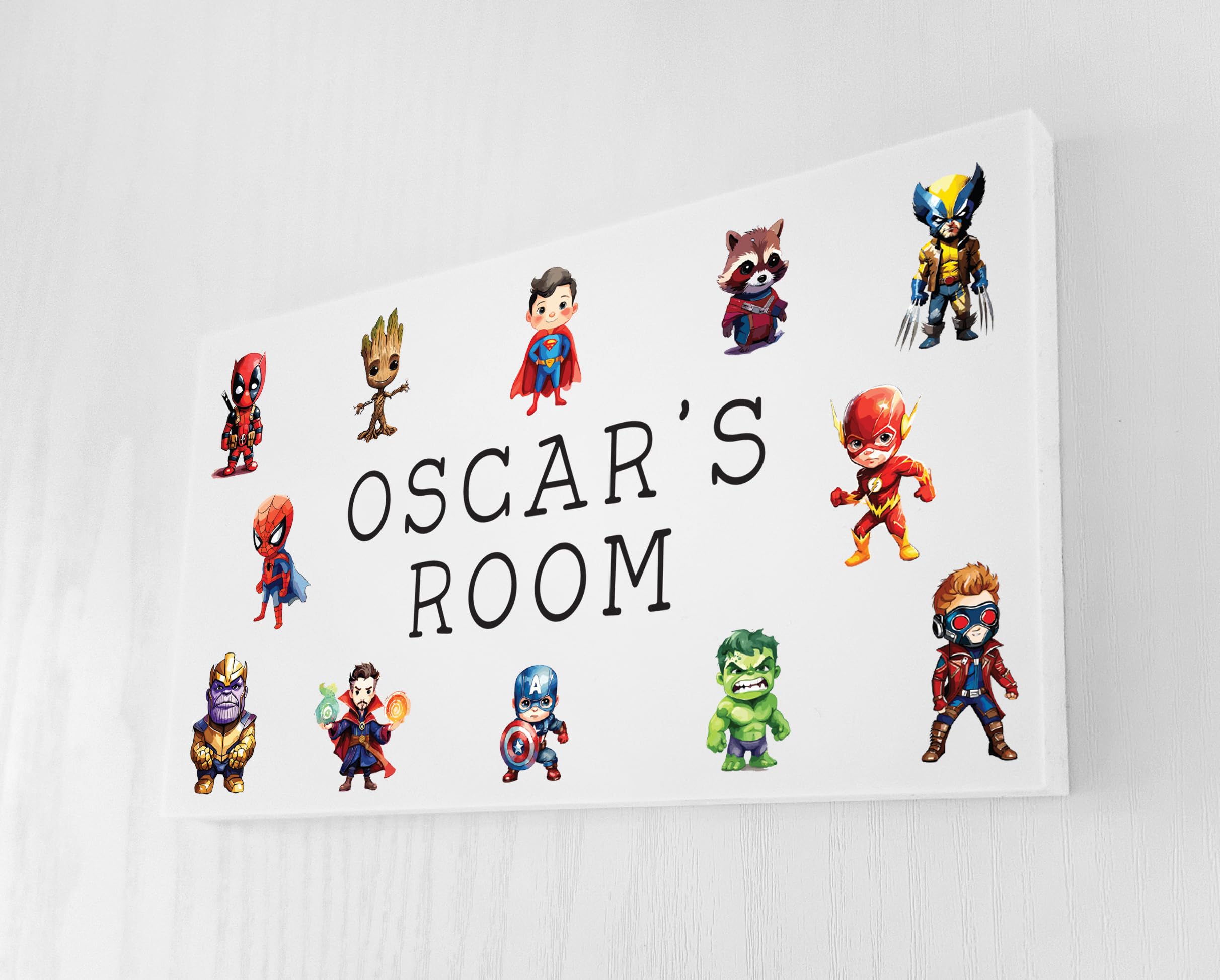 Personalised Children’s Door Sign – Superhero Style Design – 180mm x 100mm – 10mm Thick Foam Board – Kids Bedroom & Nursery Door Plaque