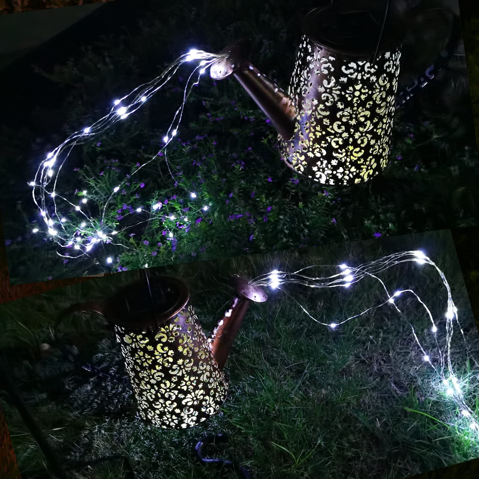 lifemet Lampada a energia solare a forma di annaffiatoio, con luci a LED, per cortili, prato, vialetto, con supporto, luce bianca fredda