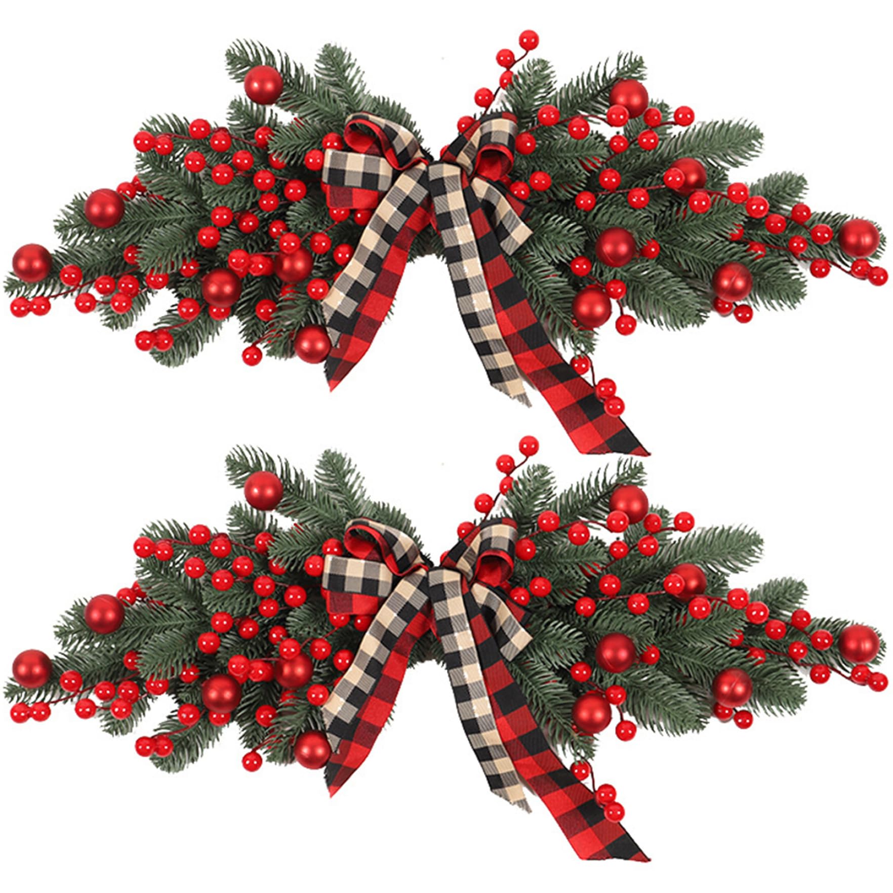 Swag de Noël pour porte d'entrée ornement suspendu artificiel lumineux