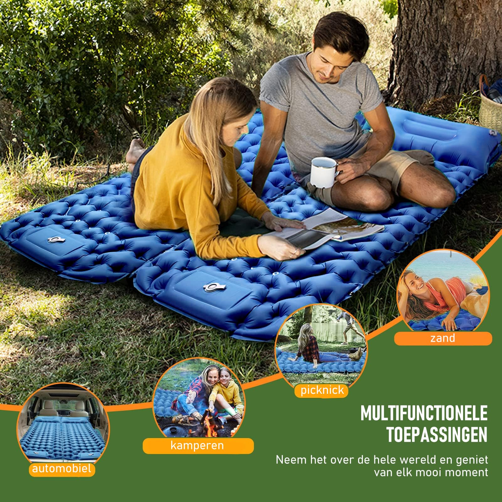 CALIYO Ultraleggero Materasso Gonfiabile Campeggio con Cuscino, Materassino Campeggio Autogonfiante, Portatile Materassino Autogonfiabile per Escursionismo Trekking Tenda