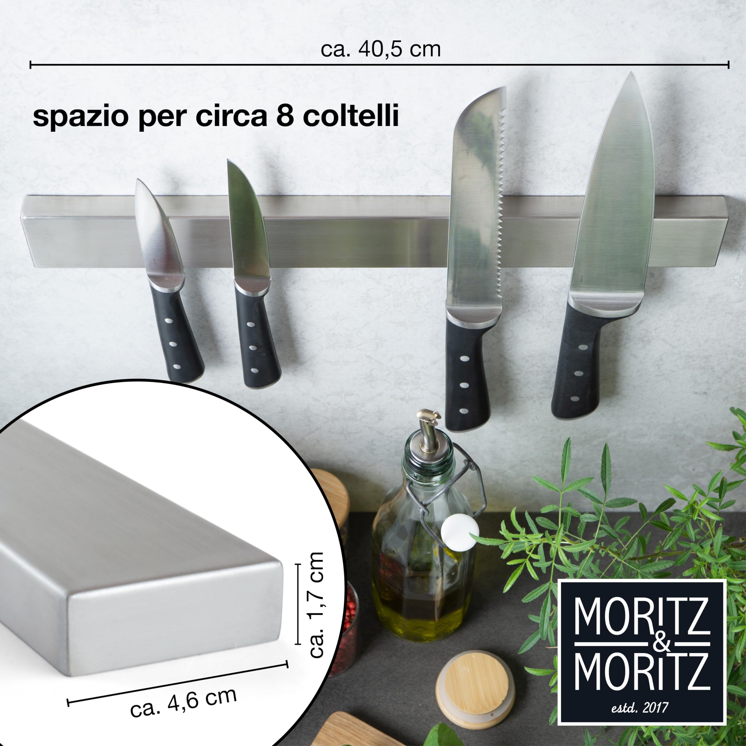 Moritz & Moritz 40 cm Portacoltelli Magnetico - Barra magnetica per coltelli guida universale - Per tenere in ordine coltelli utensili da cucina attrezzi