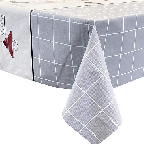 allgala Mantel protector de vinilo de PVC impreso con diseño de cuadros impermeable, 54 x 78 pulgadas, color gris y luces, TC59104