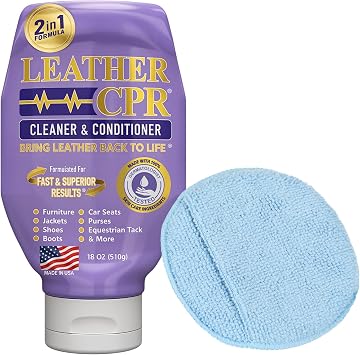 Leather CPR Cleaner and Conditioner, 18oz - Car Leather Cleaner and Conditioner for Couch, Cleaning Kit for Purses, Furniture, Shoes, Bags, Jackets, Boots, Car Cleaners, Saddle, Plus Applicator