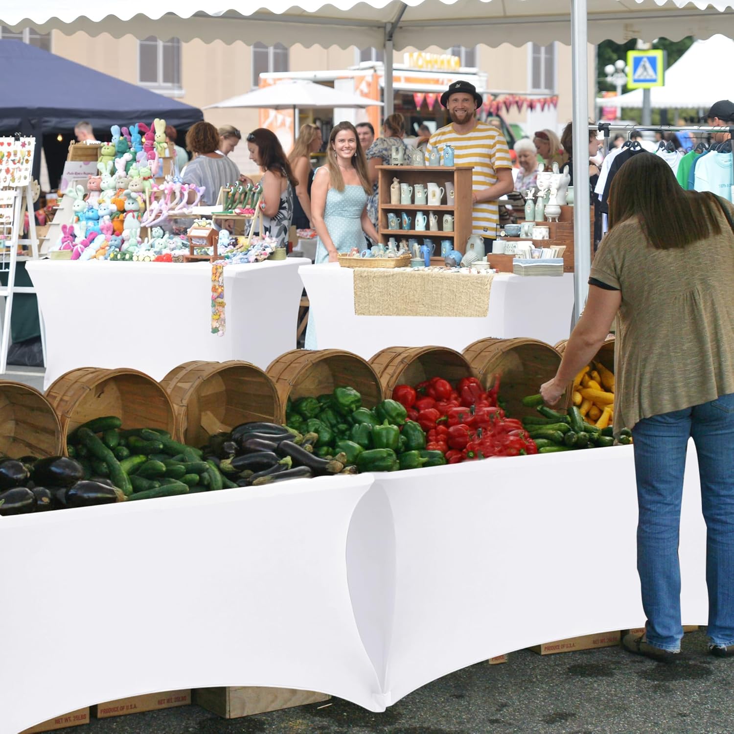 Table Cover for 6 foot Rectangle Tables-6 Pack White Fitted Stretch Tablecloth-Elastic Spandex 6ft Folding Tablecloths for Party, Vendor Booth Display, Banquet Buffet Event, Craft Trade Show