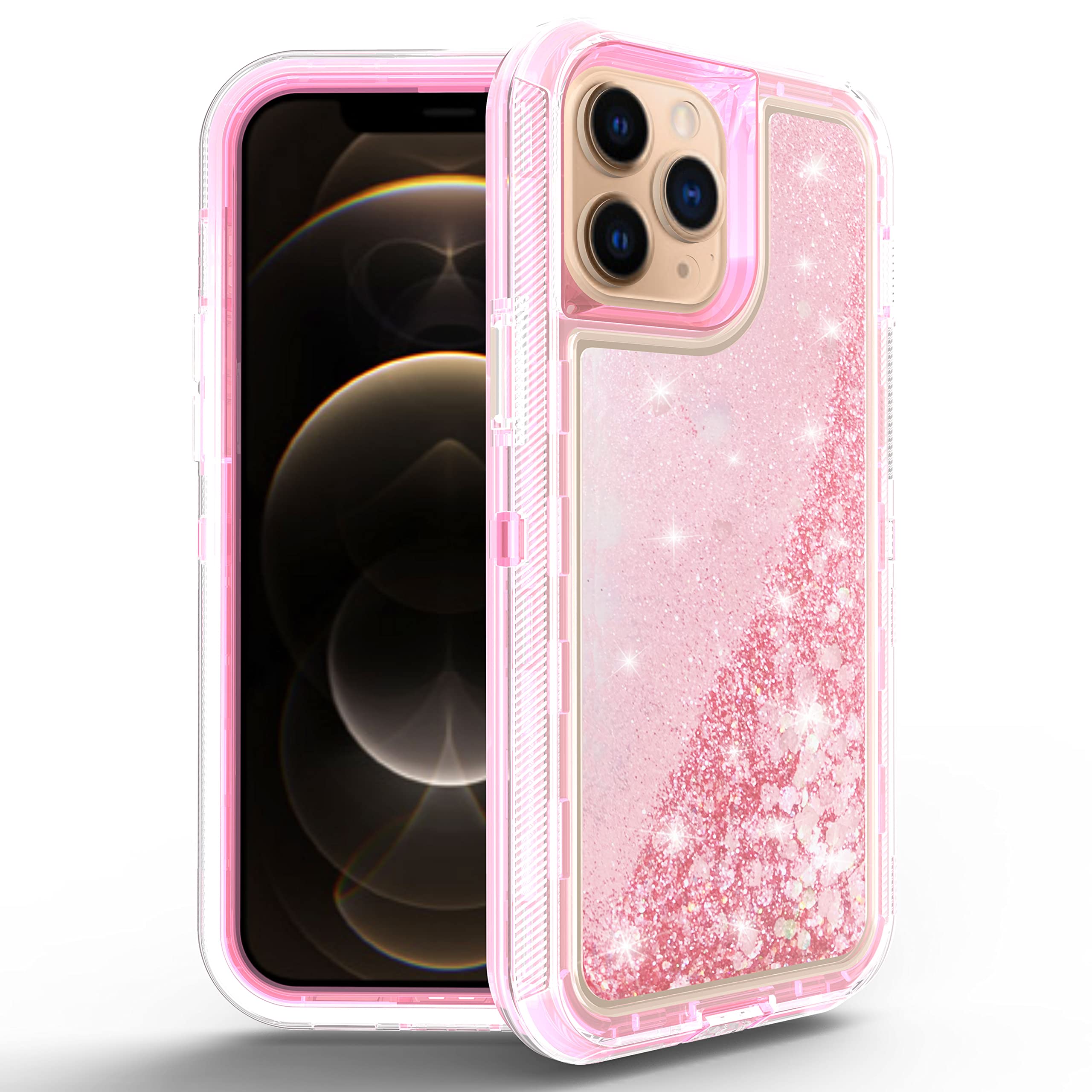 Hybrid Quicksand Glitter Case for iPhone 12 Pro Max, iPhone 12 Pro, iPhone 12, iPhone 12 Mini Slim Fit Shockproof Hybrid Hard PC Soft TPU Bumper Cover Phone Cases