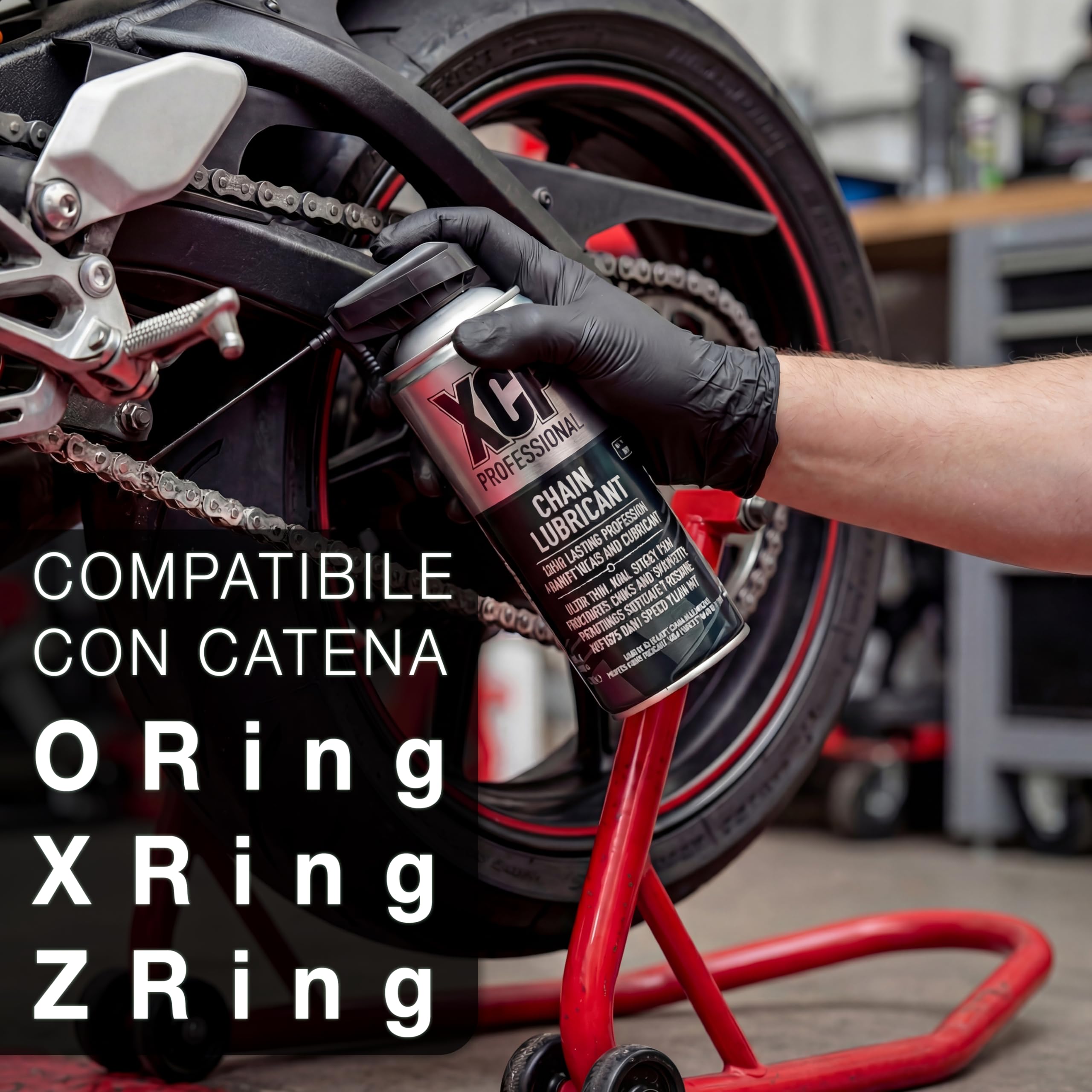 XCP Lubrificante Catena Spray 400ml, Alta Prestazione Professionale per moto Compatibile con catene ORing, XRing e ZRing
