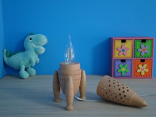 Miniatura 2 de Lámpara de cohete espacial, lámpara de madera cohete para niños,