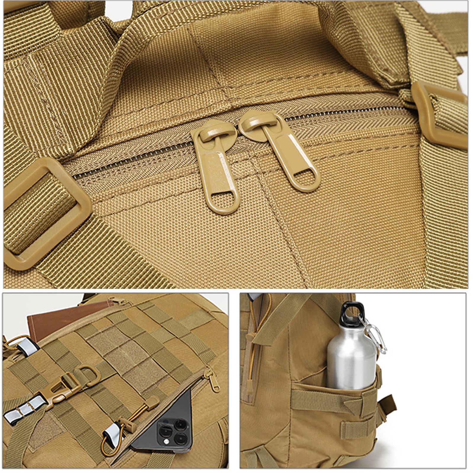 Zaino Tattico Militare 35 Litri Zaino Uomo da Trekking Impermeabile Molle Backpack con Striscia Riflettente per Viaggio, Campeggio, Pesca (Nero)