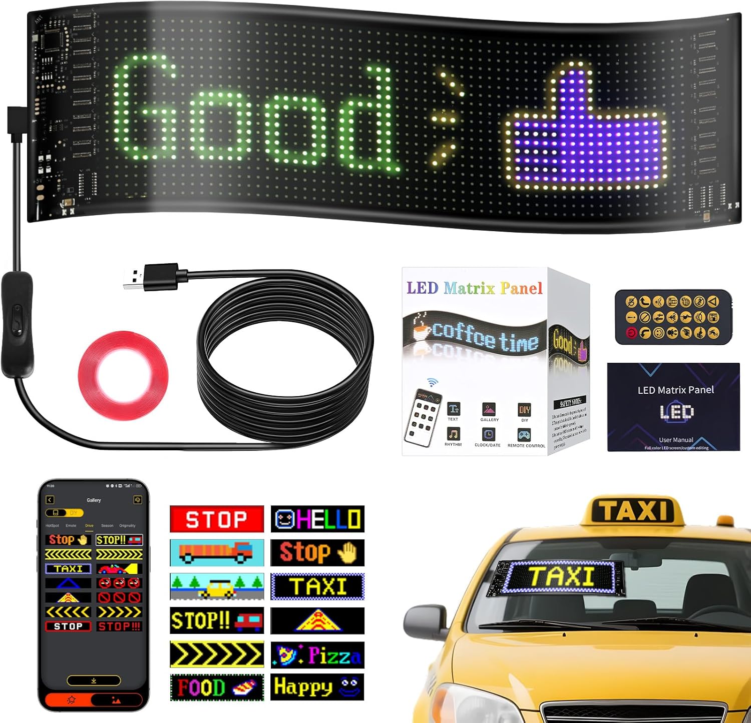 LED Car Sign, 6.81"x2.75" DIY Programmable Scrolling Display,USB 5V Flexible LED Matrix Panel, App Control Custom Text Pattern Animation,Car Sign for Store Home Event, letrero led para carro - Image 7