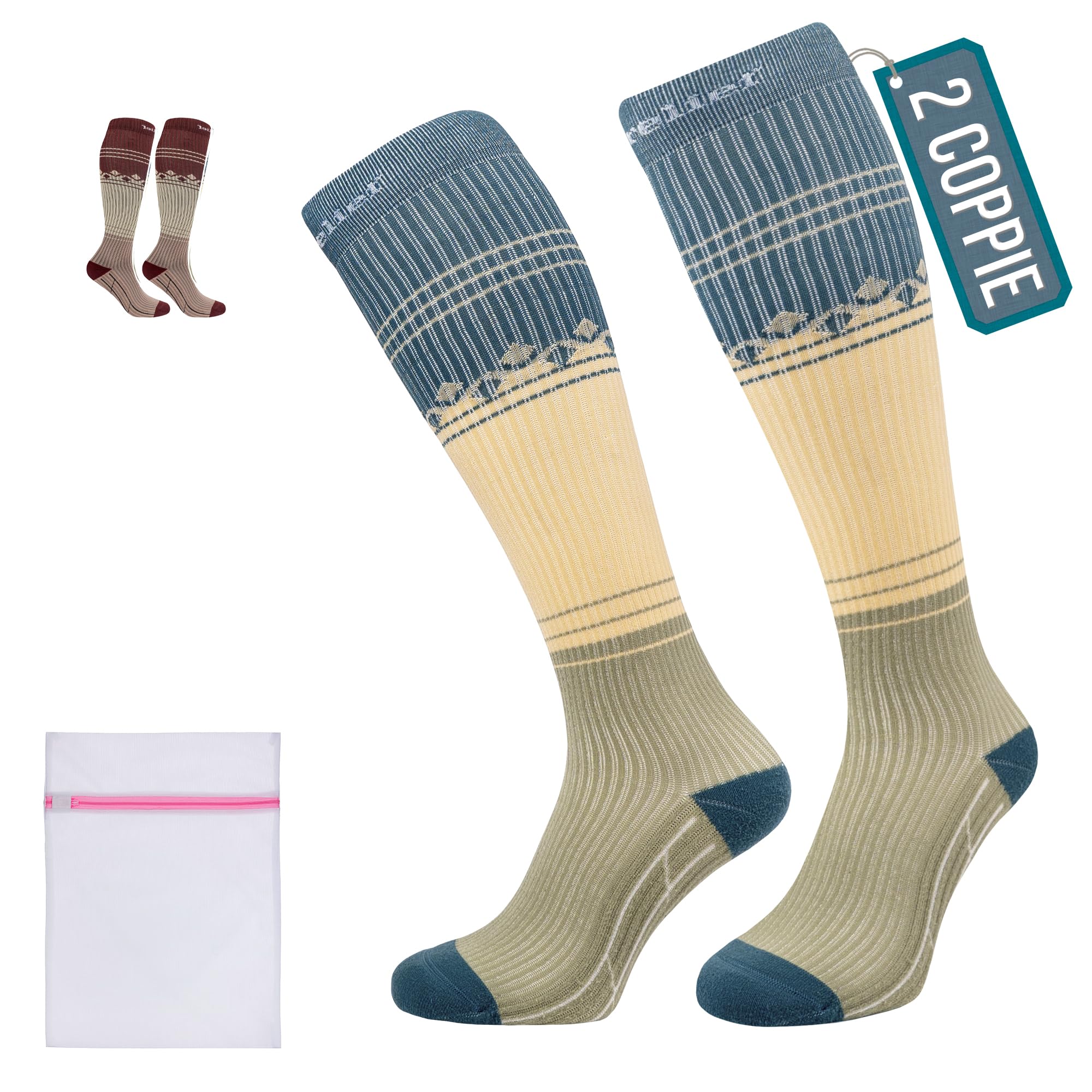 360 RELIEF Calze Elastiche a Compressione graduate 15-20 mmhg - Calze a Compressione Premium di Classe 1 per Donne e Uomo - Supporto per Corsa, Viaggio, Palestra, Sportivo - con Borsa Lavanderia