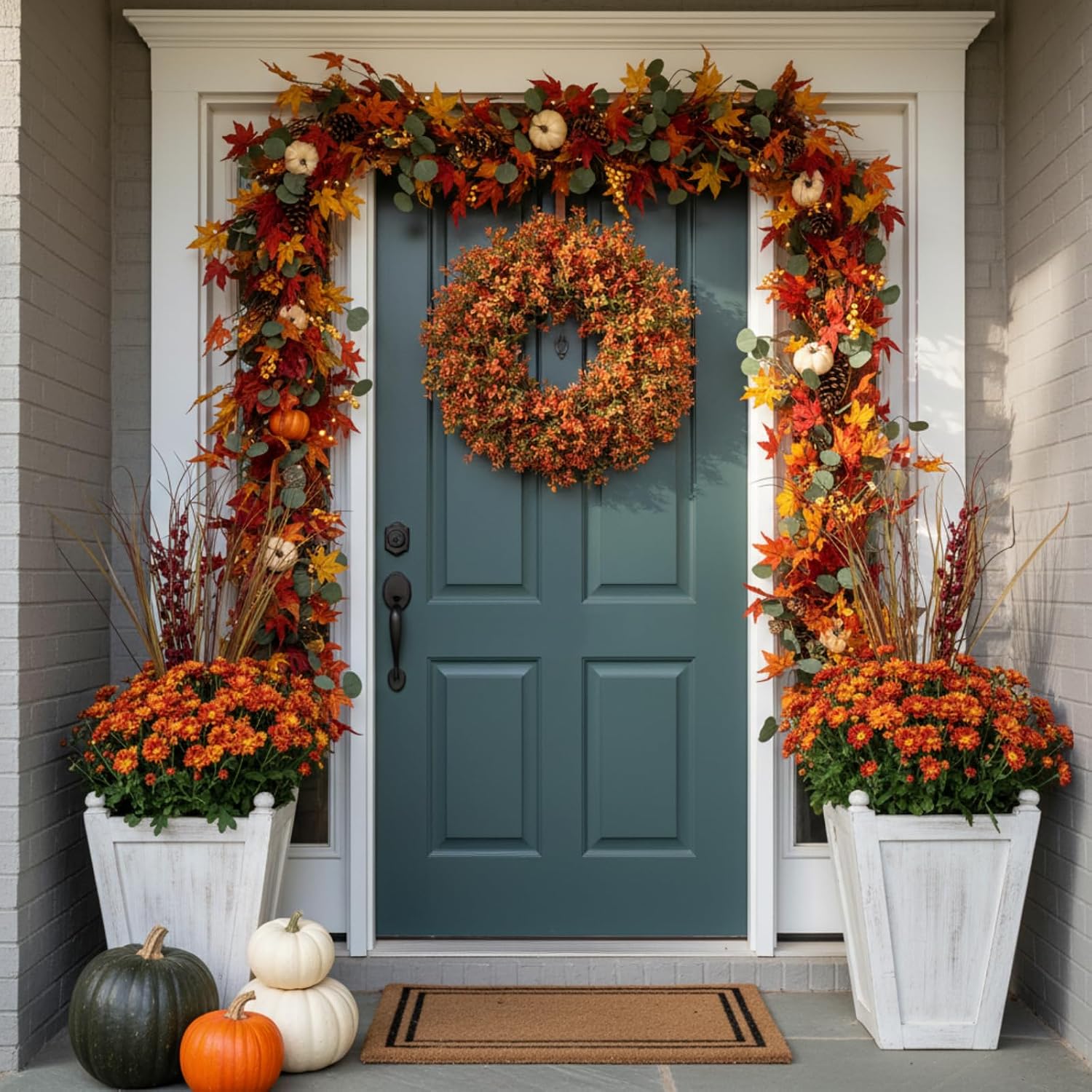 SHACOS 20 Inch Artificial Boxwood Fall Wreath for Front Door